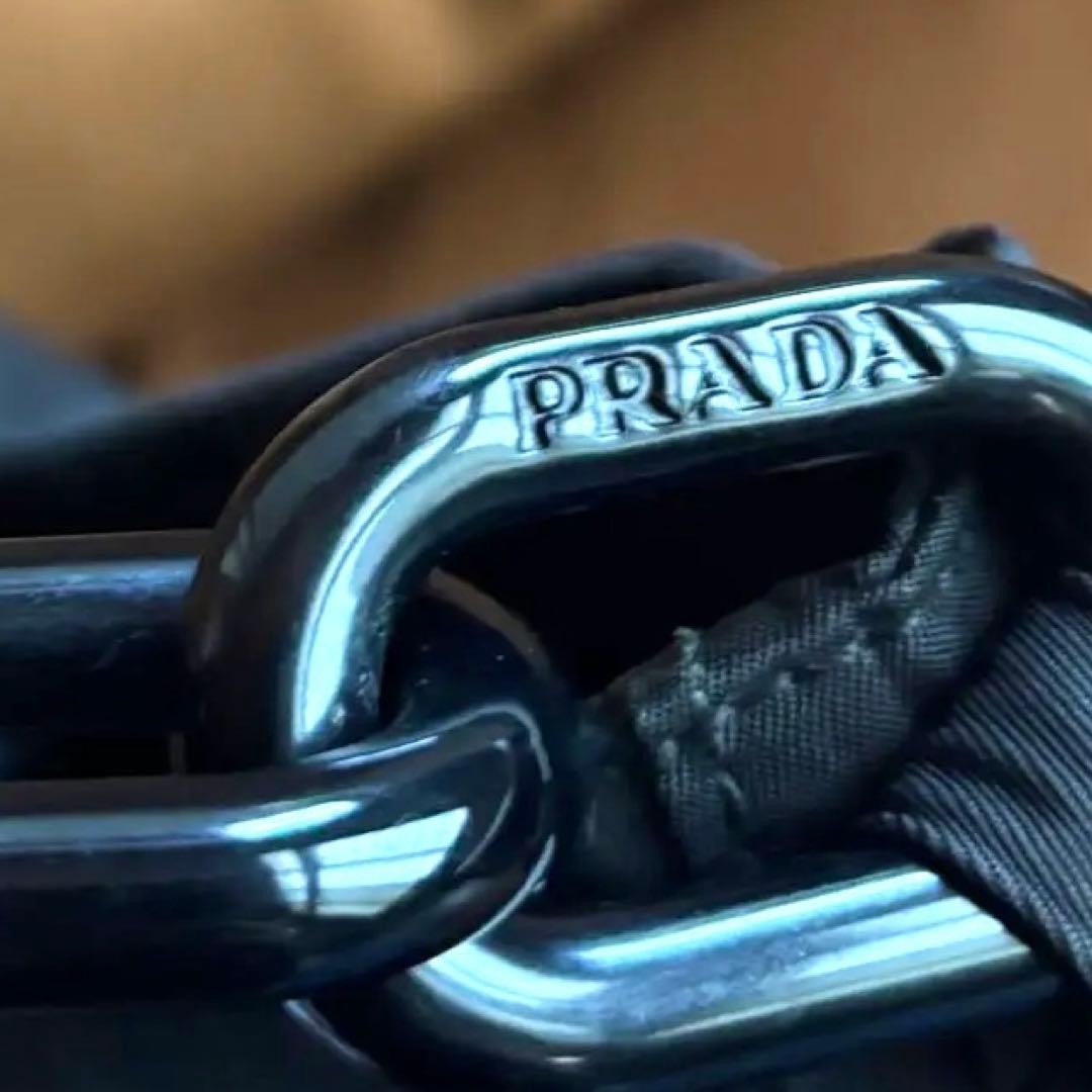 PRADA Shoulder Bag Black Pla Chain Embossed Logo PRADA thumbnail 2