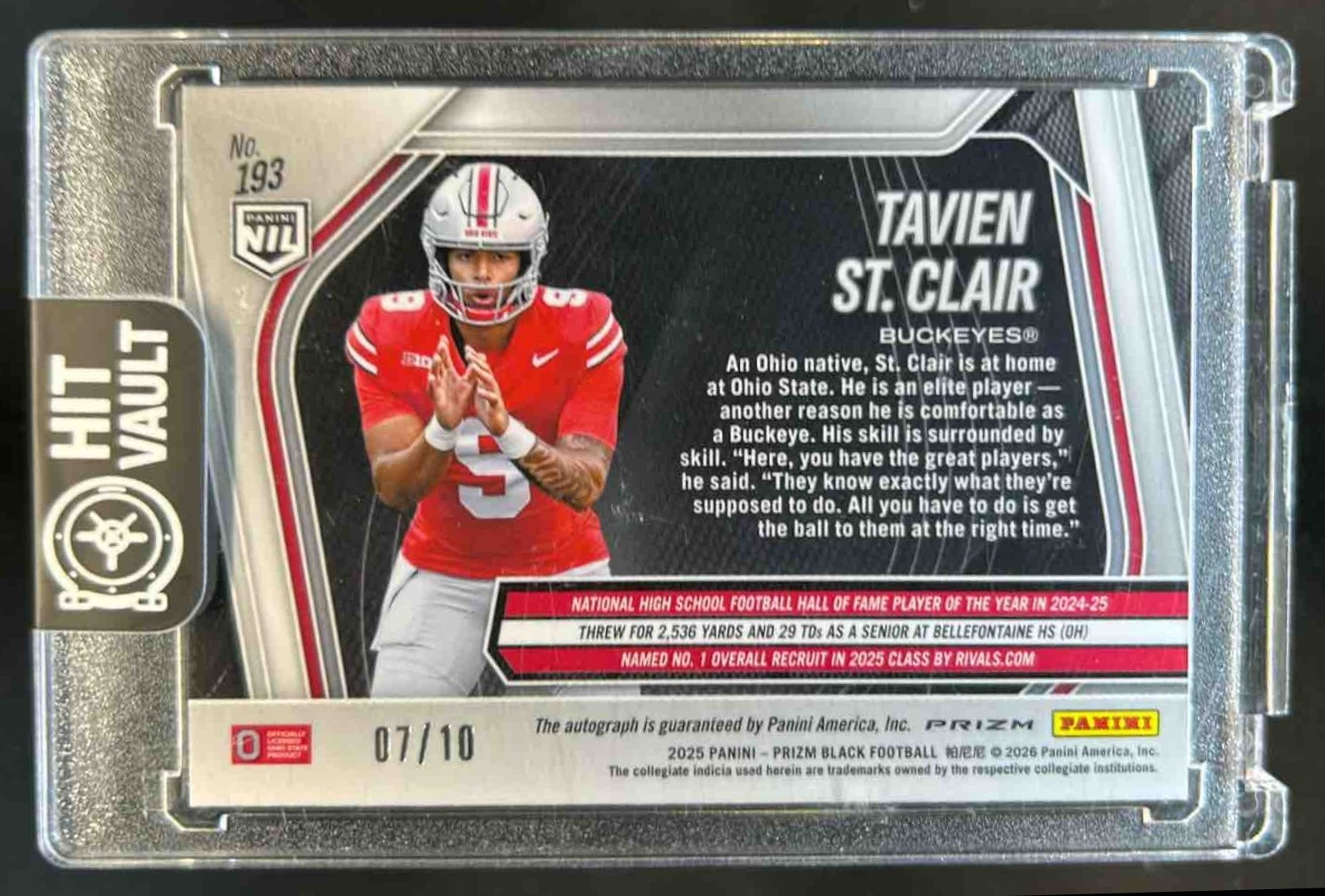 2025 Panini Prizm Black Tavien St. Clair Prospects Auto Gold Shimmer FOTL #/10 view 2