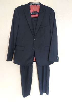 NM Neiman Marcus Men's Black Gray Wool 2 Piece Suit Single-Breasted 42R Slim Fit