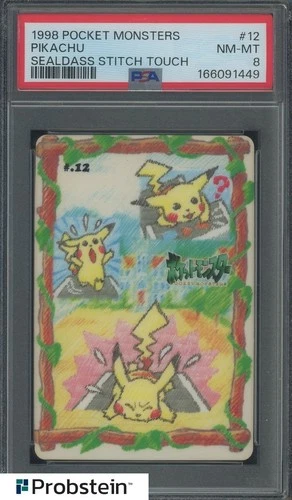 1998 POCKET MONSTERS #12 PIKACHU SEALDASS STITCH TOUCH PSA 8