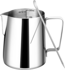 Milk Frothing Pitcher, 12oz Milk Frother Cup with Clear Scale, 304 Stainless Ste