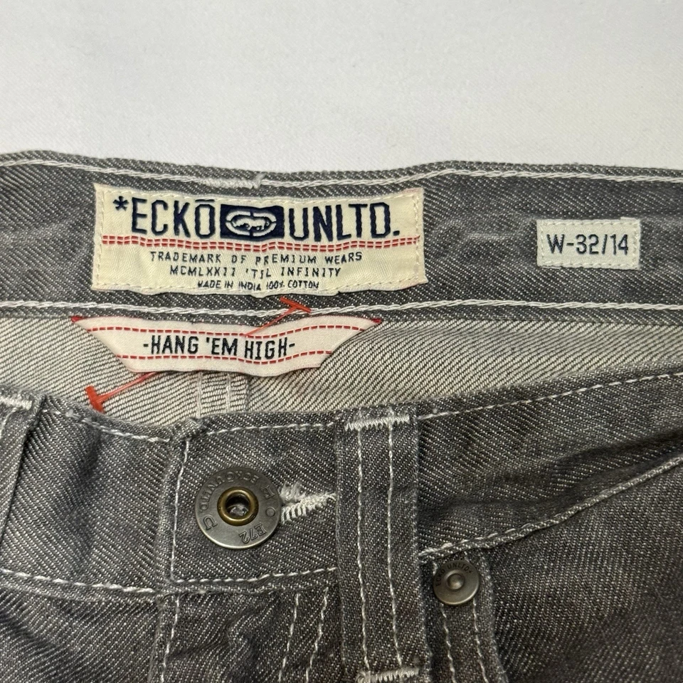 Pantalones Cortos de Denim Y2K Ecko Unltd Para Hombres 32 Grises De Colección Ropa de Calle Patín Sueltos Foto 3 de 4