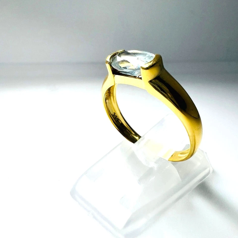333 Gold Ring Aquamarin Oval Edelstein Damen Schmuck Gelbgold 8K Gr. 19 mm - Bild 4 von 4