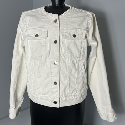 Lauren Ralph Lauren Collarless Denim Jacket Womens S White Clean Girl Parisian