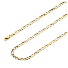 Wellingsale 14k Yellow Gold 3.5mm Figaro 3+1 Pave Hollow Chain Necklace