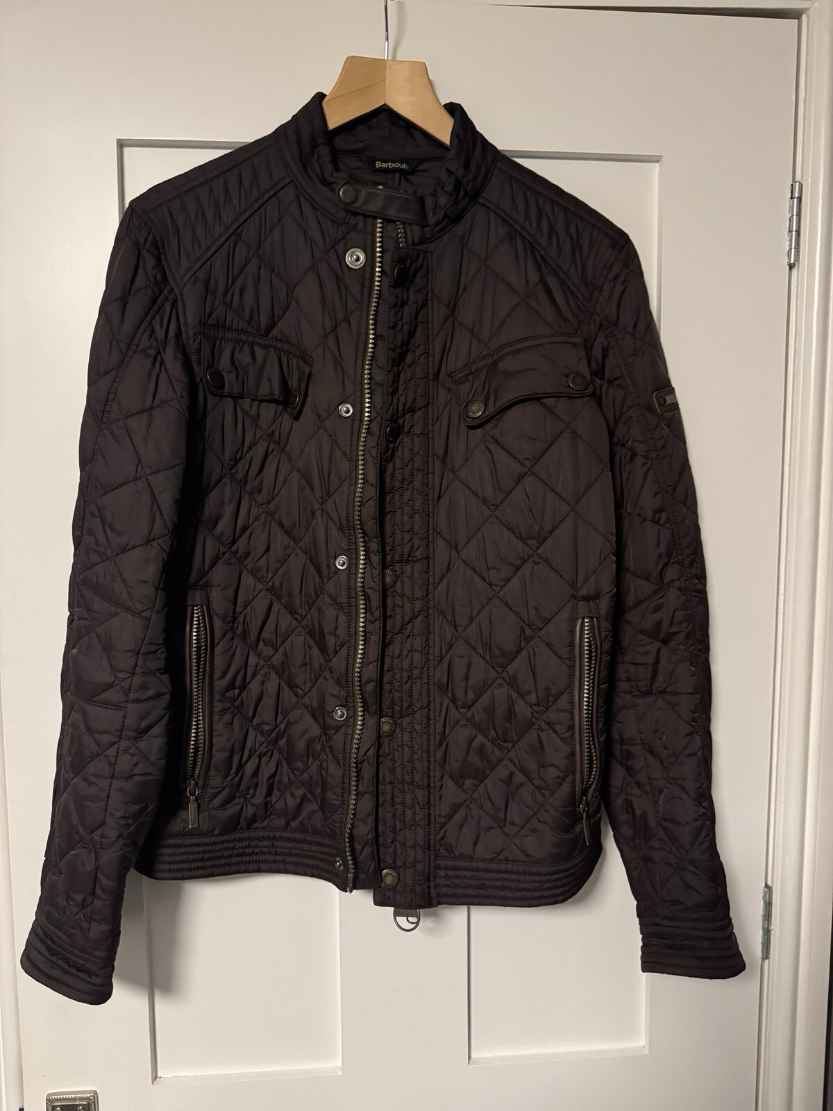 BARBOUR International Coolant Chocolate Brown Quilt Biker Jacket MEDIUM RARE image 9