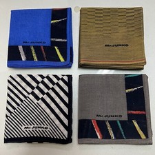 4 MAN HANKY JAPAN ART GOLD BROWN BLUE BLACK CLASSIC COTTON VTG POCKET SQUARE 17  