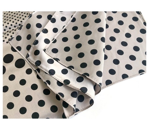 100% SILK 88cm Large Square Scarf Champagne Black Shawl Polka Dot Neckerchief - Picture 9 of 10