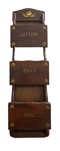 Vintage Wood Mail Organizer - Letters, Bills, Misc, Key Hooks Wall Mount