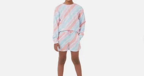 New 32 Degrees Youth 2 piece Set Sweatshirt & Shorts Green Pink Purple M L - Picture 7 of 7
