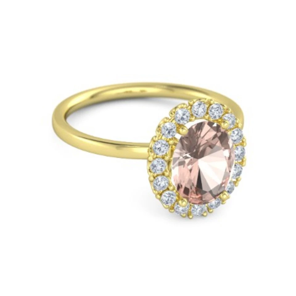 Anillo de compromiso de morganita natural y diamantes de corte ovalado de 1,36 quilates de oro amarillo de 14 quilates 7 8 Foto 2 de 4