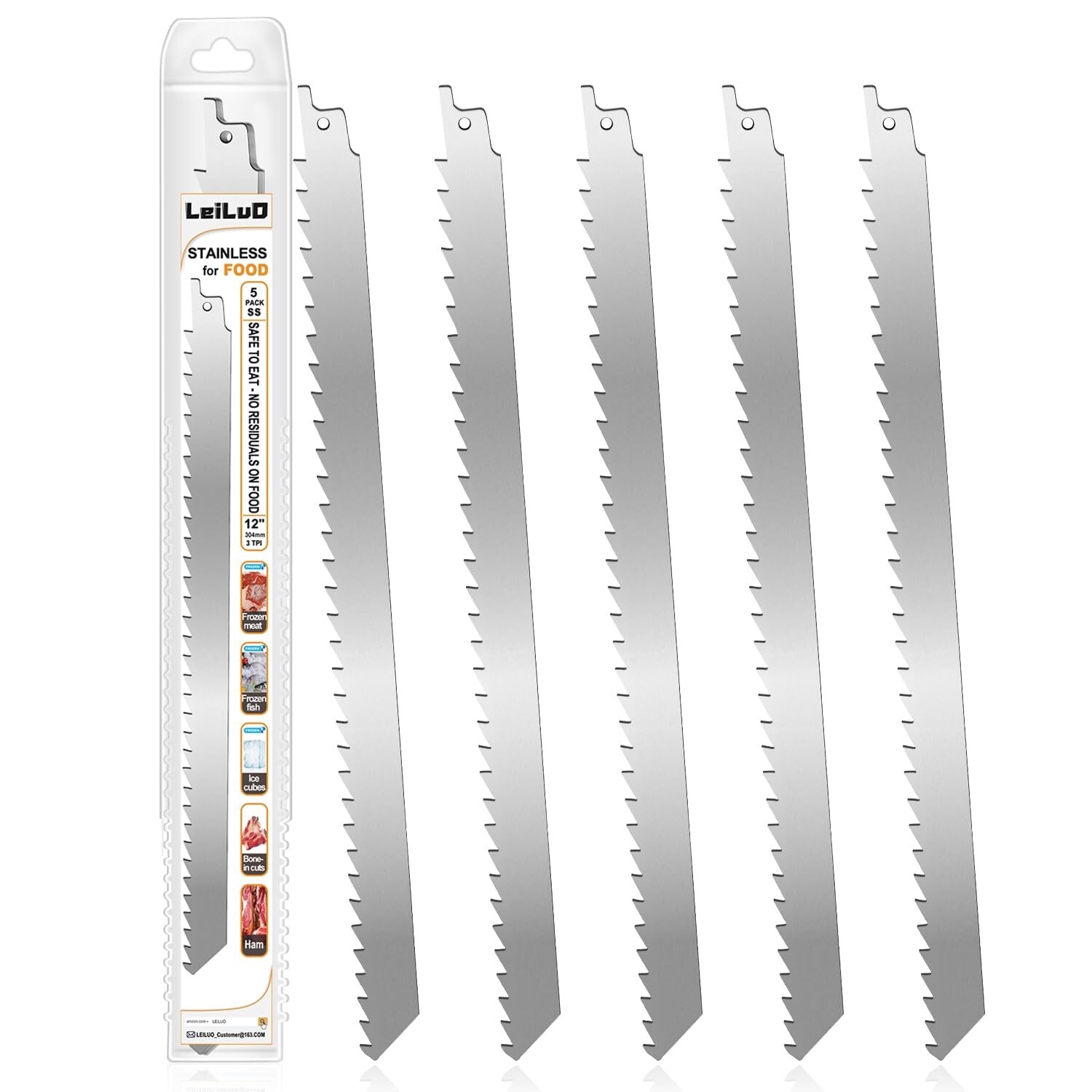 12" Frozen Meat Bone Cutting Saw Blades 5pc Stainless Steel with Case