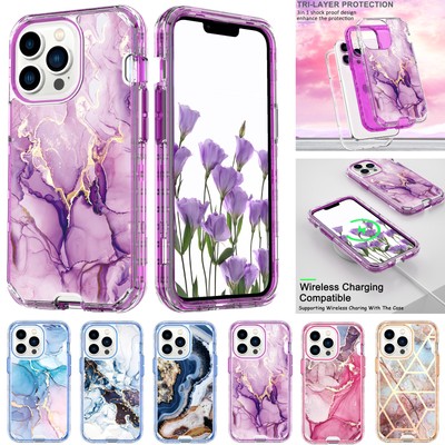 For iPhone 13 Pro Max 12 11 XR XS 7 8 SE3 Marble Pattern Shockproof Rubber Case 