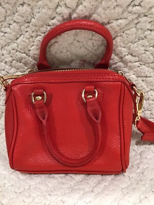 TERZETTO MINI Red Pebbled Leather Handbag With Long Adjustable EUC 