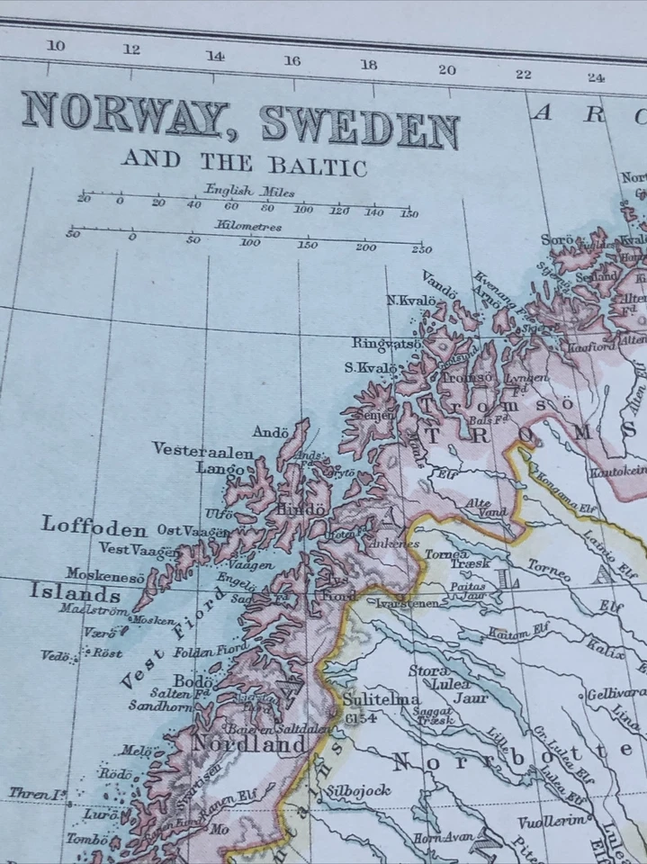 1891: Mapa de Noruega Suecia y el Báltico Europa Rusia impresión antigua #CTA27 Foto 2 de 4