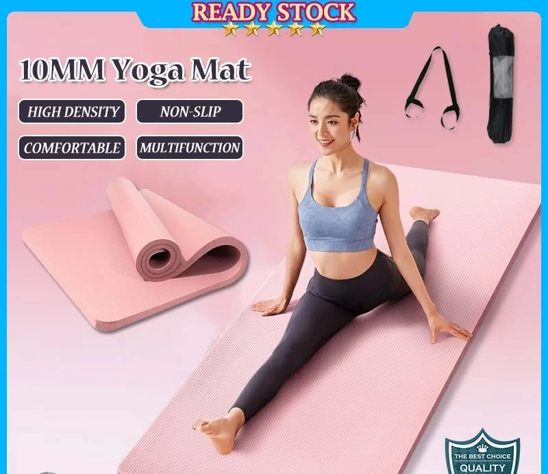Extra Thick 10mm NBR Non-Slip Yoga Mat with Free Carrying Strap – Ideal for Yoga, Pilates, and Aerobic Workouts