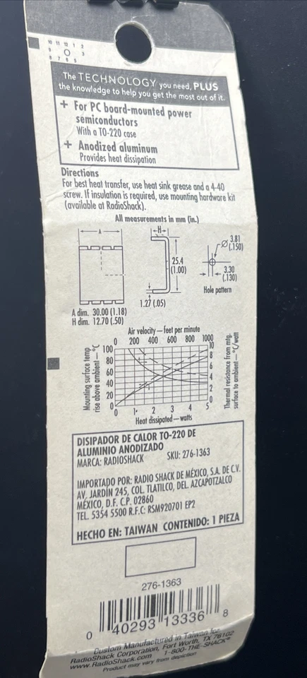 Disipador de calor de aluminio anodizado TO-220 #276-1363 por RadioShack Foto 3 de 4