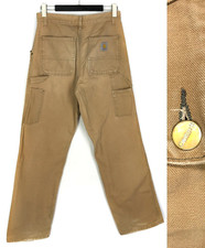 Men's VTG Carhartt Single Knee Carpenter Pant Beige Work Pants Jeans Size 30x32