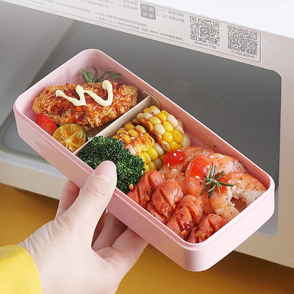 Stackable 3-in-1 Wheat Straw Bento Lunch Box for Adults Leakproof Compartments
