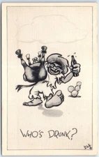 Postcard - Who's Drunk? with Drunk Man Cattle Cactus Comic Art Print