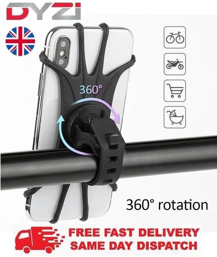 Bike Bicycle Mobile Smart Phone Holder 4.5-6.3" 360° Mount Black By DYZI UK