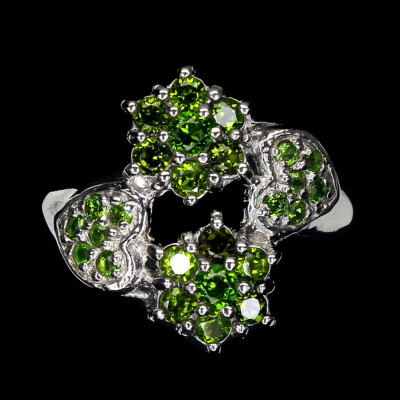 925 Sterling Silver Ring Round Chrome Diopside Flower Gemstone Jewelry