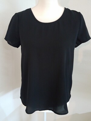 Lucid-Pink Ladies Black Short Sleeve Blouse Size S