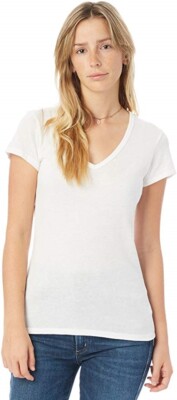 Alternative 171434 Womens The Keepsake V-Neck T-Shirt Solid White Size Large