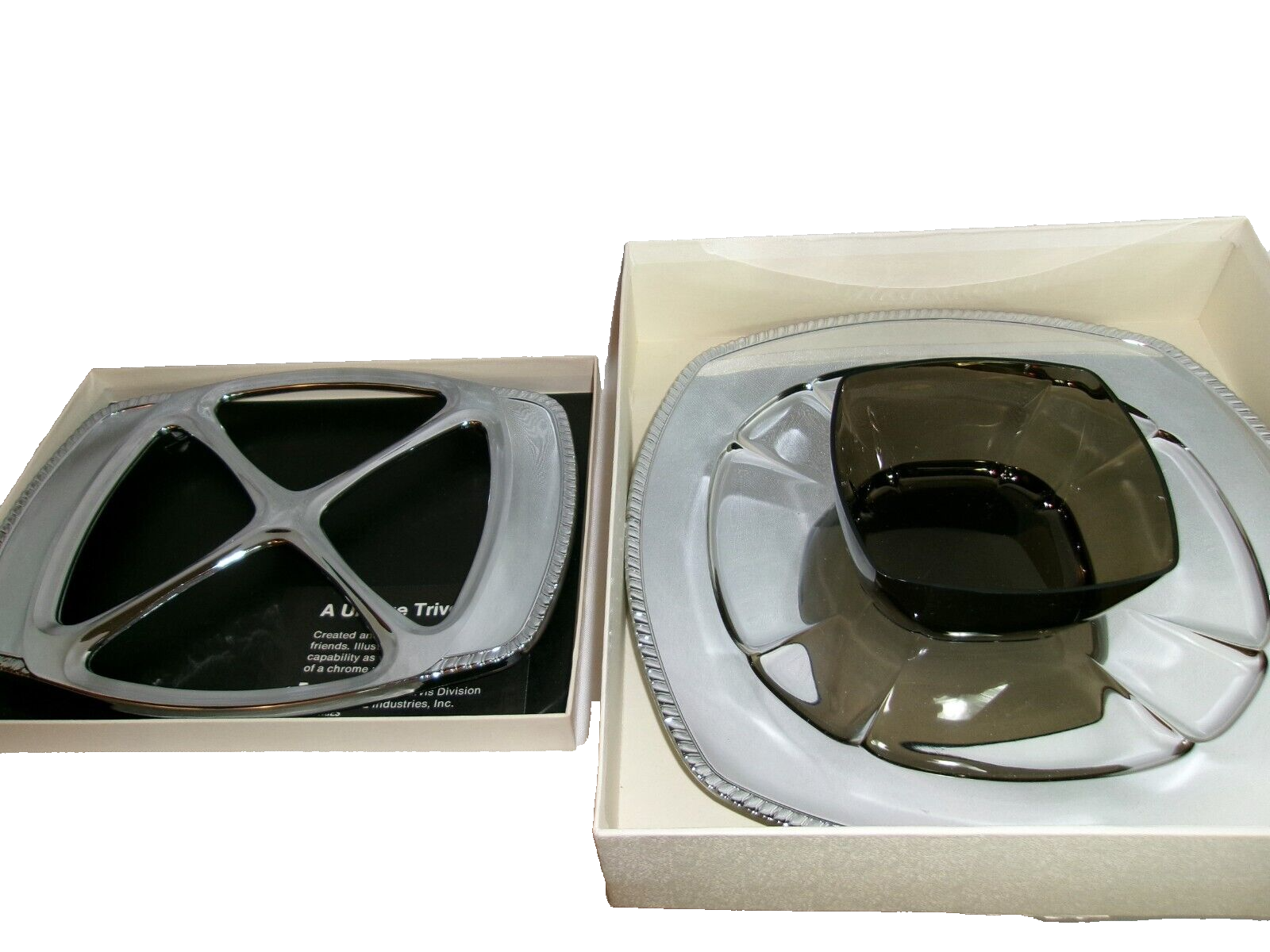 Lot/2-Wonderful MCM Retro Vintage Chrome Silver-Tone Serving Party Tray & Trivet