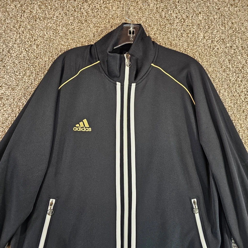Chaqueta de Pista Adidas Para Hombre Grande Cremallera Completa Climalite 7406 Borde Dorado + Logo Foto 3 de 4