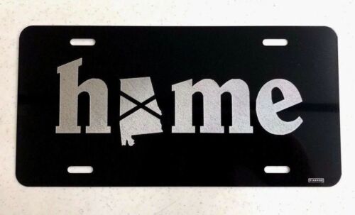 Home State Alabama logo Diamond Etched on Black Aluminum License Plate - Picture 1 of 2