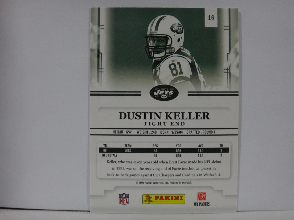 2009 Playoff Prestige Rookie Review Dustin Keller #16 - Image 2 of 2