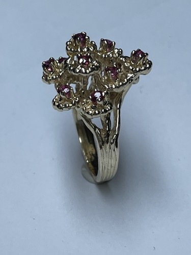 Vintage 14k Gelbgold Ring, 0,80 Tcw rot, rosa Spinell, blühender Baum, Größe 5 - Bild 3 von 12