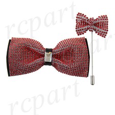 New in box Brand Q Men's bowtie lapel pin 2 piece set crystal red formal wedding