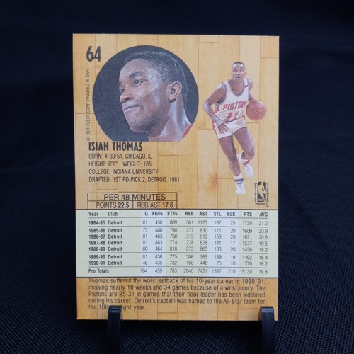 1991-92 Fleer Basketball Base Isaiah Thomas Detroit Pistons #64 (1B23) - Picture 2 of 3
