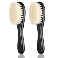 2 Pcs Barber Fade Beard & Neck Brush Soft Bristles Wooden Handle Black