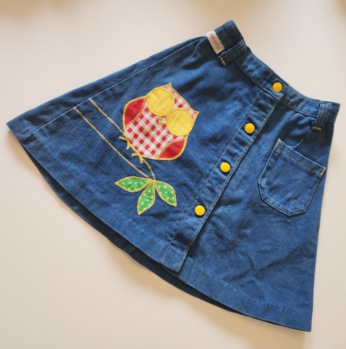 Vintage Just Girls Size 6 Jean Owl Stitched Skirt Snap Down - Picture 7 of 9