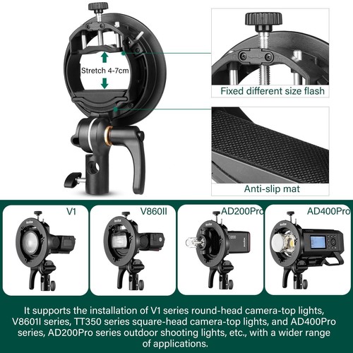 Godox S2 Speedlite Bracket S-Type Updated Version Bowen Mount Holder with Holder - Picture 3 of 12