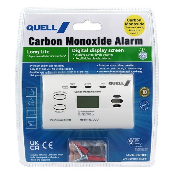 Quell Q7DCO Delta Carbon Monoxide Detector Digital Display Alarm No