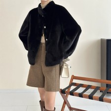 Cappotto corto monopetto pelliccia visone invernale collo alto cappotto visone giacca calda