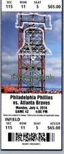 Atlanta Braves vs Philadelphia Phillies 7/4/2016 Ticket Charlie Morton 