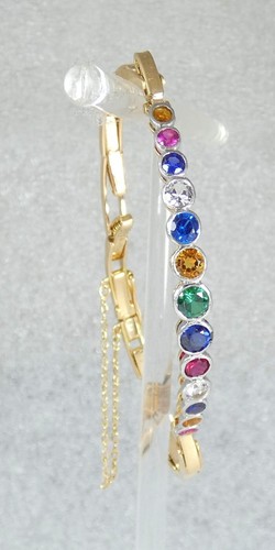 Antique Vintage 15ct Yellow Gold Rainbow Harlequin Gemstone Bracelet Bangle Link - Picture 2 of 16
