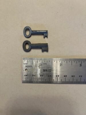 2 Vintage Hollow Barrel Keys 1.25'' Lower key marked ''2'' Non-ferrous metal