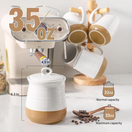 Ceramic Food Storage Container, Porcelain Kitchen Canisters with Airtight Lid, 3 - Picture 3 of 7