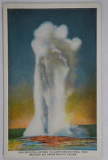Vintage Union Pacific Linen Postcard Old Faithful Yellowstone National Park WY