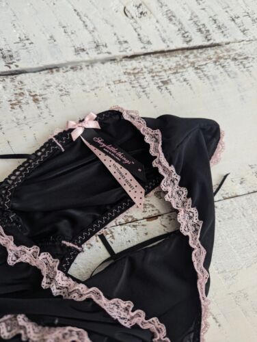 Victoria's Secret Sexy Little Things taglia S vintage Y2K nero e rosa stringato sfacciato - Foto 2 di 5