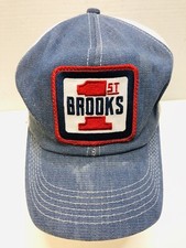 Vintage Brooks 1st Construction Hat Blue Denim Made USA Patch Snapback Trucker
