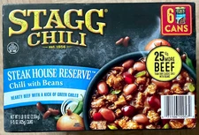 Stagg Beef Chili STEAK HOUSE RESERVE 25% More Beef 15oz Can, Box of 6 Cans