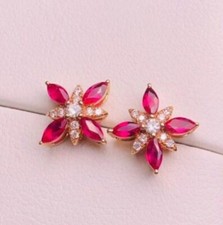 2Ct Marquise Cut Simulated Pink Ruby Women's Stud Earring 14K Yellow Gold Plated