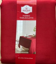NEW Holiday Time Red Fabric Tablecloth 70 Round 60 x 84 60 x 102